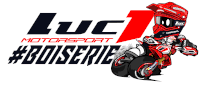 a logo for luc motorsport #boiserie with a cartoon of a motorcycle racer