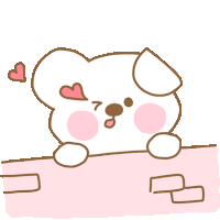 a cartoon drawing of a dog with pink hearts in its eyes