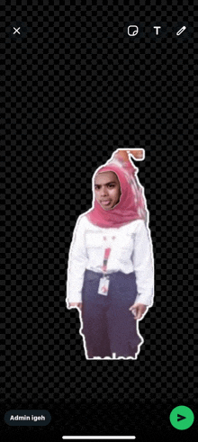 a phone screen shows a sticker of a girl with a hijab on