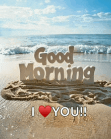 a picture of a beach with the words good morning i love you