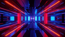 a computer generated image of a futuristic tunnel with red and blue lights .