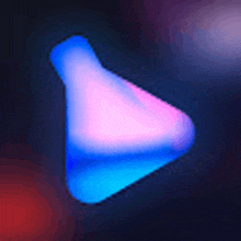 a blurry picture of a blue and pink play button on a black background .