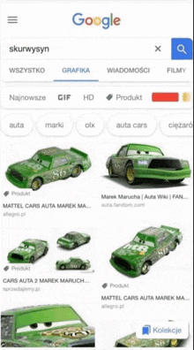 a screenshot of a google search for mattel cars auta