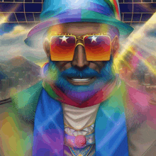 a painting of a man with a beard wearing sunglasses and a hat