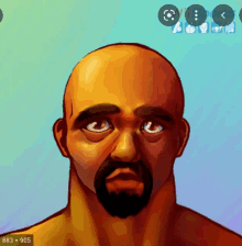 a painting of a bald man with a beard has 883 x 905 on the bottom