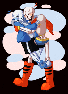 a drawing of two skeletons hugging and smiling