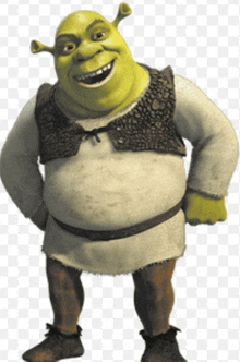 shrek from the movie shrek is smiling and standing with his hands on his hips