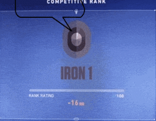 a competitive rank of iron 1 is shown on a screen