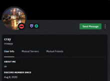 a screenshot of a discord member 's profile with a green send message button