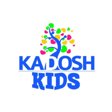 a colorful logo for kadosh kids with a tree and hearts