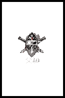 a drawing of a skull with a bandana and two crossed swords with the word xao below it