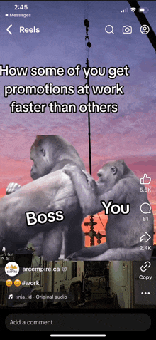 a screenshot of a video that says " how some of you get promotions at work faster than others you boss "