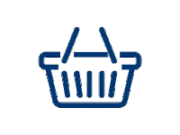 a blue shopping basket icon on a white background .