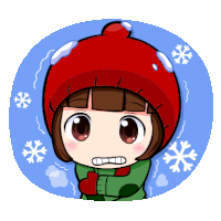 a cartoon of a girl wearing a red hat with snowflakes around her