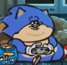 a cartoon of sonic the hedgehog playing a video game .