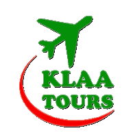 a logo for klaa tours has a green airplane on it