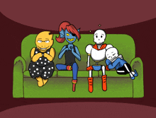 a group of cartoon characters sitting on a couch