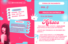 a pink and blue advertisement for avisos with a picture of a woman