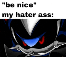 a cartoon character with the words " be nice my hater ass " below it