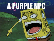 a cartoon of spongebob with a purple npc written on it