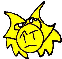 a cartoon drawing of a yellow face with an arrow pointing up