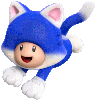 a blue and white cartoon character with a cat costume on