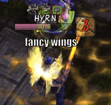 a screenshot of a video game with fancy wings written on the bottom