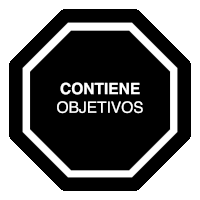 a black octagon sign that says contiene objetivos on it