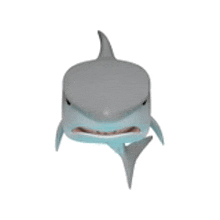 a 3d model of a shark with a very large sharp tooth on a white background .