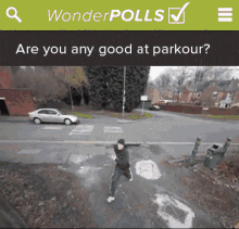 a screenshot of wonderpolls with a picture of a person doing parkour