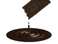 a bar of chocolate is being poured into a circle of melted chocolate