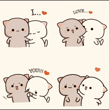 a cartoon of two cats hugging each other with the words i love you written on the bottom