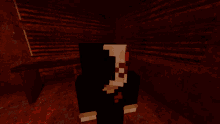 a minecraft character with red eyes is standing in a room