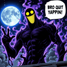 a cartoon character giving a peace sign with the words bro quit yapping behind him