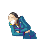 a pixel art drawing of a woman laughing