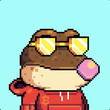 a pixel art of a frog wearing sunglasses and a red hoodie