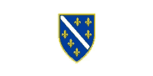 a blue shield with a white stripe and yellow fleur de lis