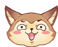 a cartoon drawing of a fox 's face with its tongue out