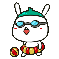 a cartoon of a rabbit wearing goggles and a swim ring