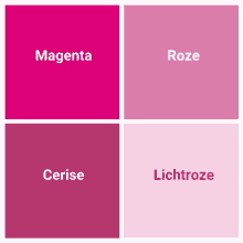 four squares of different shades of pink with the word magenta in the middle