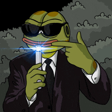 a cartoon frog wearing sunglasses and a suit