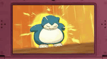 snorlax is being displayed on a nintendo 3ds with a yellow background .