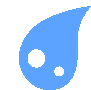 a blue drop of water with two white circles in the middle .