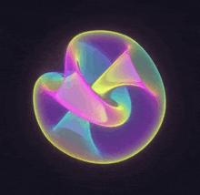 a rainbow colored sphere with a twisted shape on a dark background