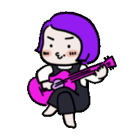 a cartoon of a girl playing a pink guitar .