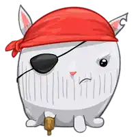 a cartoon of a white rabbit wearing a red bandana and an eye patch