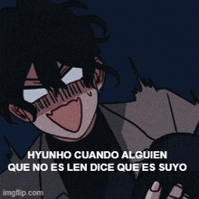 hyunho cuando alguien que no es len dice que es suyo is a cartoon of a man making a funny face .