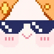 a pixel art drawing of a person wearing sunglasses and a crown .