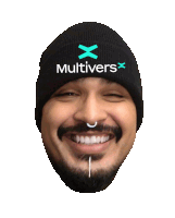 a man with a beard and a beanie that says multivers