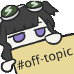 a cartoon girl with goggles is holding a sign that says `` off topic '' .